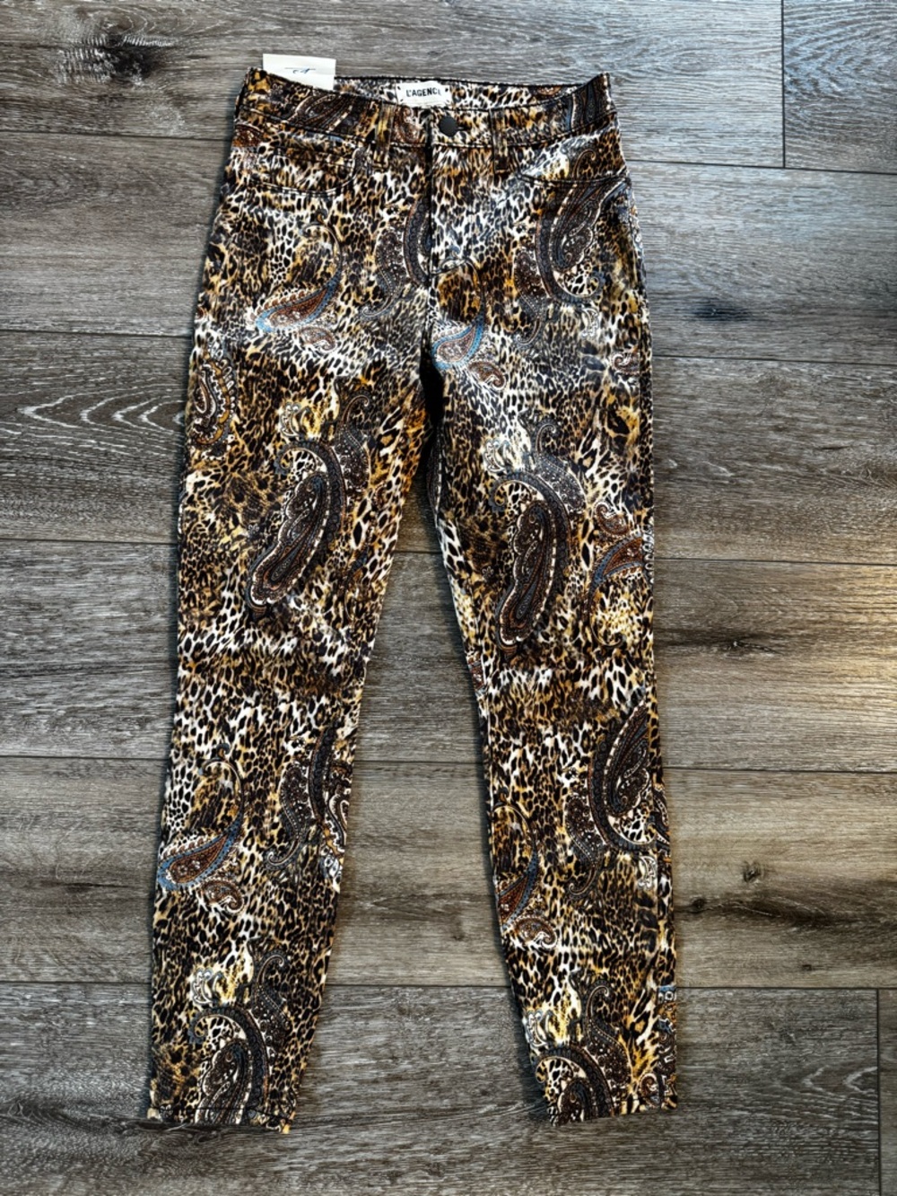 NWT L’AGENCE Margot High Rise Skinny Jeans Leopard Paisley Print Size 25